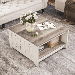 Farmhouse Square Coffee Table with Storage Compartment