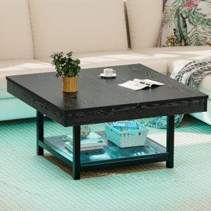 Modern Square Coffee Table with LED and Storage