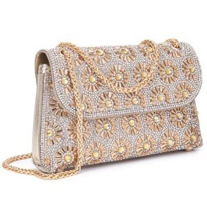 Chic Rhinestone Crossbody Bag for Women - Champagne