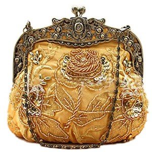 Vintage Gold Sequin Flower Evening Handbag