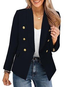 Trendy Double Breasted Women's Blazer Jacket - Deep Blue