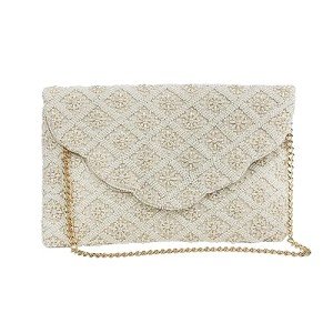 Elegant Ivory Scallop Pearl Bridal Clutch Bag
