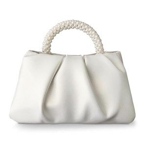 Chic White Pearl Leather Evening Clutch Bag