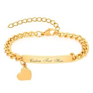 Personalized Gold Heart Bracelet - Custom Engraved Gift