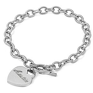 Custom Stainless Steel Heart Charm Bracelet - Size 8