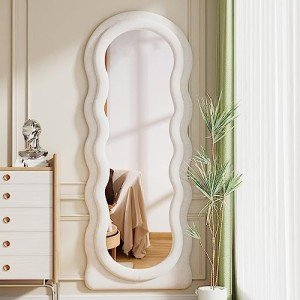 Wavy Full Length Arched Floor Mirror (White)