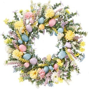 20-Inch Colorful Easter Wreath with Flowers & Eggs