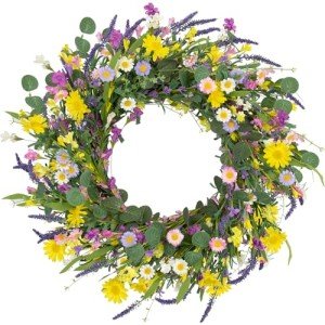 22-Inch Spring Daisy & Lavender Wreath for Home