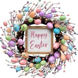 Easter Egg Wreath with Happy Easter Sign