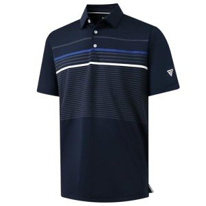 Men's Short Sleeve Golf Polo – Navy Striped Design