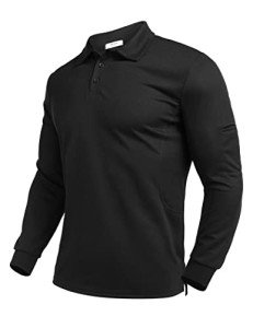 Quick-Dry Black Long Sleeve Polo Shirt for Men
