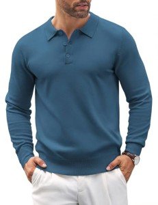 Men's Lightweight Long Sleeve Knit Polo Shirt
