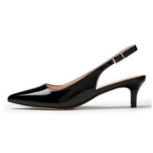 Stylish Black Kitten Heel Slingback Dress Shoes