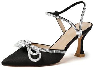 Sparkly Black Rhinestone Bow Heels for Women