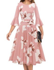 Vintage Long Sleeve Midi Dress for Women 2XL