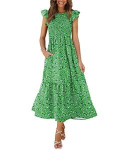 Green Smocked Casual Summer Dress for Women