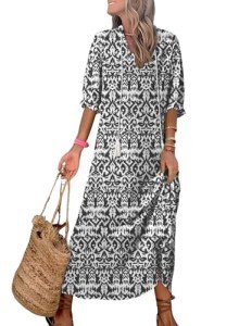 Dokotoo Women's Boho Frill Sleeve Maxi Dress