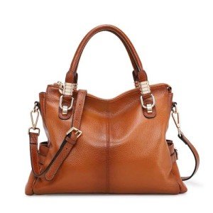 Brown Leather Satchel Tote Shoulder Bag for Women