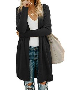 OUGES Women’s Lightweight Black Cardigan with Pockets