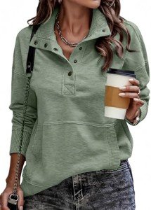 SHEWIN Women's Lightweight V-Neck Sweatshirt in Green