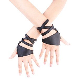 JISEN Black Fingerless PU Leather Punk Gloves