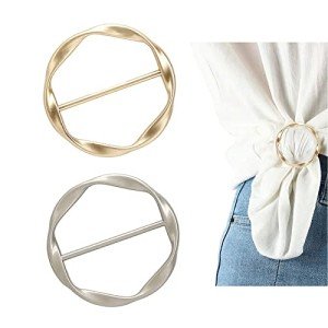 2PCS Silk Scarf Ring Clips for Women (Gold & Silver)