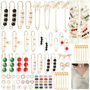 80PCS Gold Rhinestone Brooches and Pins Set