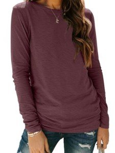 Women’s Long Sleeve Round Neck Tee - Wine Red