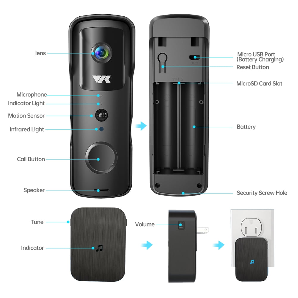 Wireless Video Doorbell with 1080P Camera & Chime