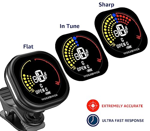 Clip-On Rechargeable Ukulele Tuner with Color Display