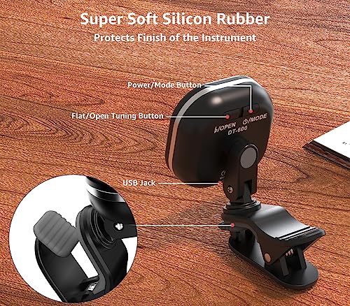 Clip-On Rechargeable Ukulele Tuner with Color Display