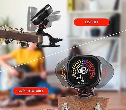 Clip-On Rechargeable Ukulele Tuner with Color Display