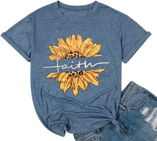 Women's Christian Sunflower Graphic Tee - Blue L