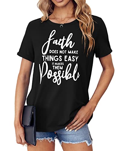 Faith Letter Print Casual Loose Christian T-Shirt