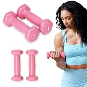 SPRI Pink Vinyl Dumbbells, 1-Pound Set of 2
