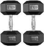 Albott Dumbbells Rubber Coated cast Iron Hex Black Dumbbell Free Weights Dumbbell Set (40lb, Pair)