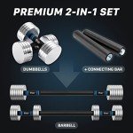 Northdeer 2.0 Upgraded Adjustable Steel Dumbbells, 40Lbs Free Weight Set with Connector, 2 in 1 Dumbbell Barbell Set, Home Gym Workout for Men and Women - Sliver