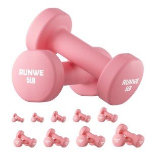 RUNWE Dumbbells Set of 2 - Cast Iron Pink Dumbbell 5 LB Weights Set of 2, Hand Weights Set Exercise & Fitness Dumbbell Free Weights for Child, Women, Men