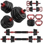 UNNMIIY Adjustable Dumbbell,10/20/35/45/70/90/110lbs Free Weight Set with Connector,4 in1 Dumbbell Used as Barbell,Kettlebells,Push up Stand,Fitness Exercises Home Gym Men/Women(20LBS(10LBS PAIR))