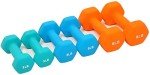 Fitvids Set of 6 Neoprene Dumbbell Hand Weights, Anti-Slip, Anti-roll, Hex Shape Colorful, 3/5/8 Pound Pairs, 32-Pound Set with Rack