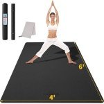 CAMBIVO Large Yoga Mat (6'x 4'), Extra Wide Workout Mat for Men and Women, 1/3 &1/4 Thick Exercise Fitness TPE Mat for Home Gym, Yoga, Pilates, Workout (Black),6mm