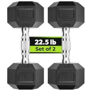 22.5LB Rubber Encased Hex Dumbbells for Strength Training