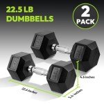 22.5LB Rubber Encased Hex Dumbbells for Strength Training