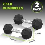7.5LB Rubber Hex Dumbbells for Strength Training