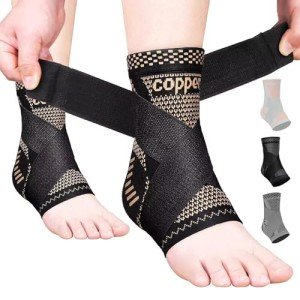 Adjustable Copper Ankle Brace Compression Sleeve Pair