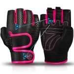 MOREOK Padded Fingerless Workout Gloves - Pink