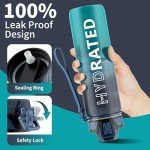 32oz Motivational Water Bottle with Straw & Strap