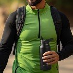 32oz Insulated Water Bottle with Straw - Indigo Black