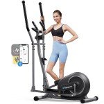 MERACH Home Elliptical Exercise Bike, Ultra Silent Elliptical Exercise Bike with 16 Levels Magnetic Resistance, LCD Screen, Heart Rate Sensor, Exclusive Application, Load Capacity 120 kg