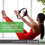 Gaiam Pilates Ring 15" Fitness Circle - Lightweight & Durable Foam Padded Handles | Flexible Resistance Exercise Equipment for Toning Arms, Thighs/Legs & Core, Black